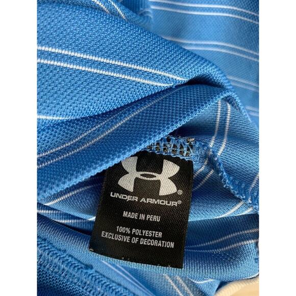 Under Armour Mens Blue Striped Polo Shirt Loose Fit HeatGear MD - Picture 4 of 6